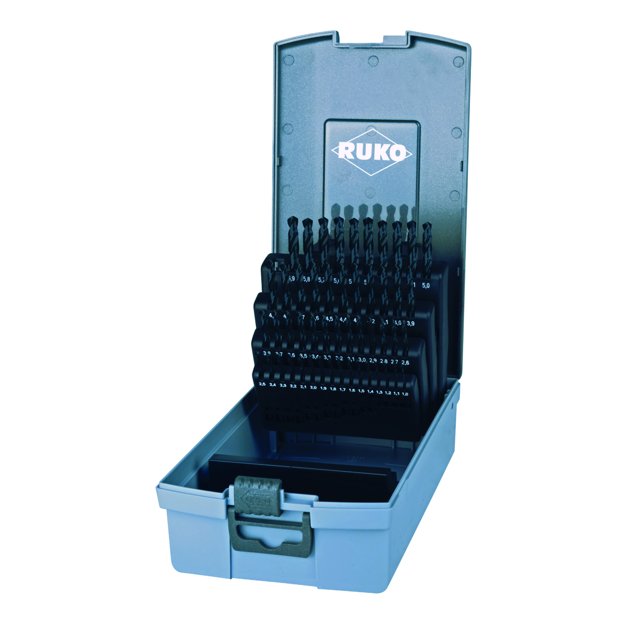 Spiralbohrer-Satz Ruko HSS-R DIN 338 Typ N - 50-tlg. (Kunststoffkassette)