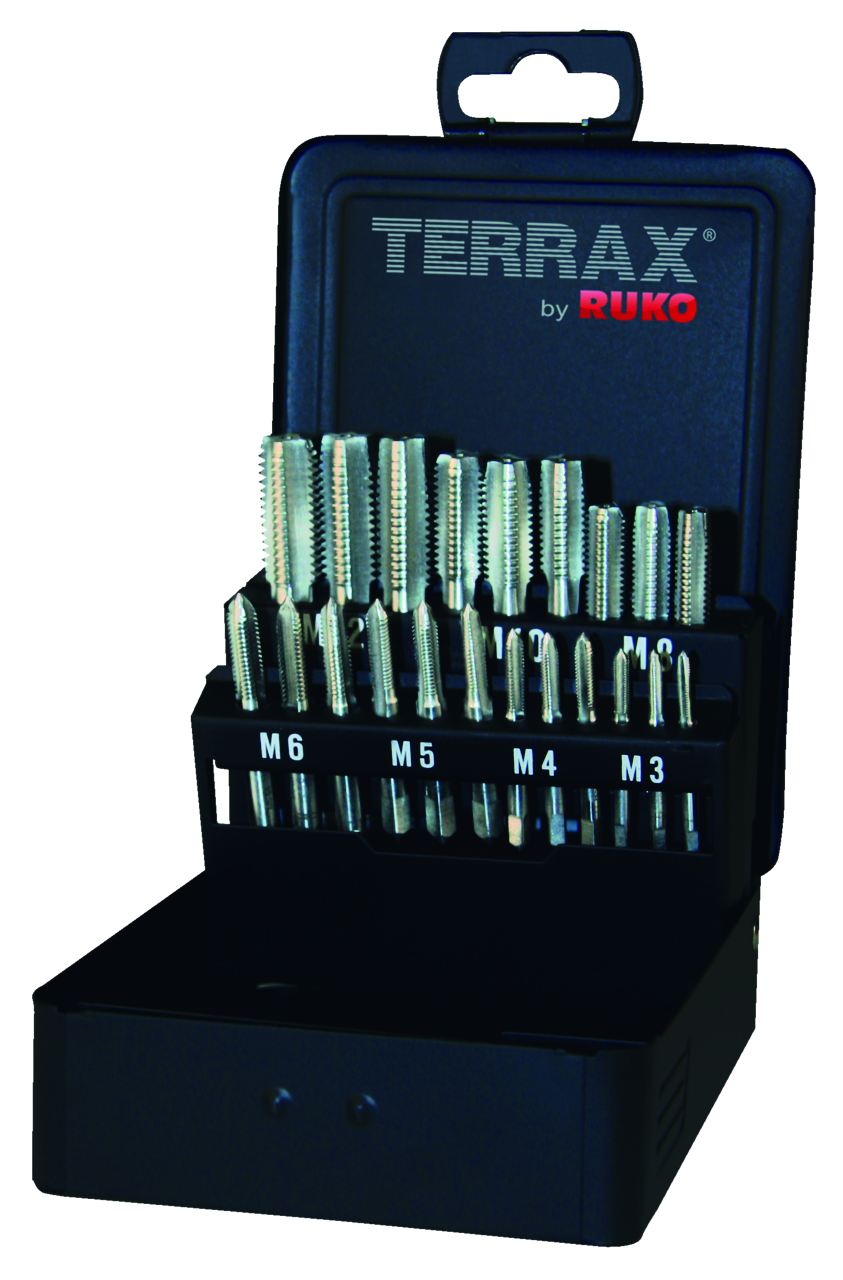 Handgewindebohrer-Satz Terrax M DIN 352 HSS - 21 tlg. (Stahlblechkassette)