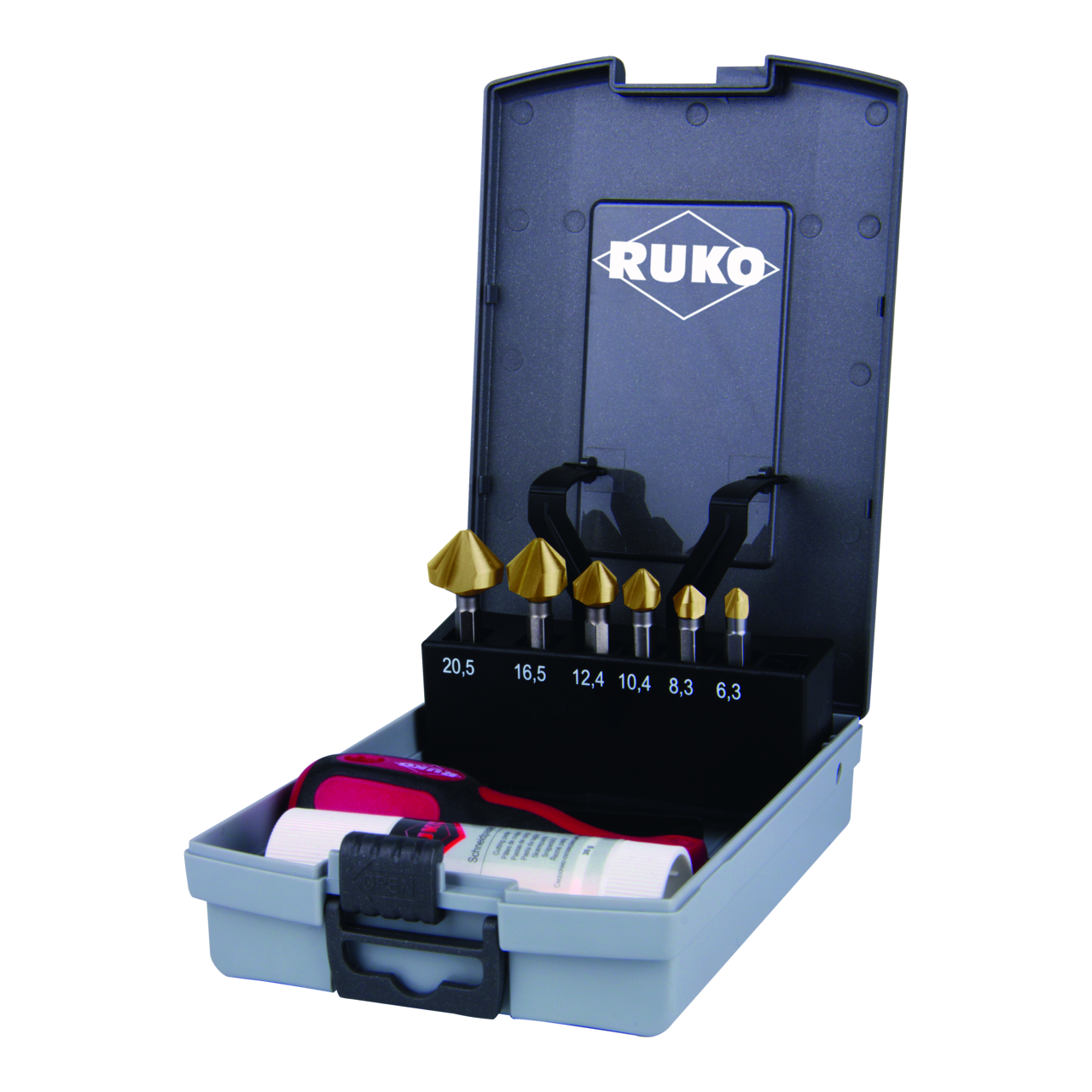 Kegelsenker-Bit-Satz Ruko 90° "Lang" HSS-TiN - 8-tlg. (Kunststoffkassette)
