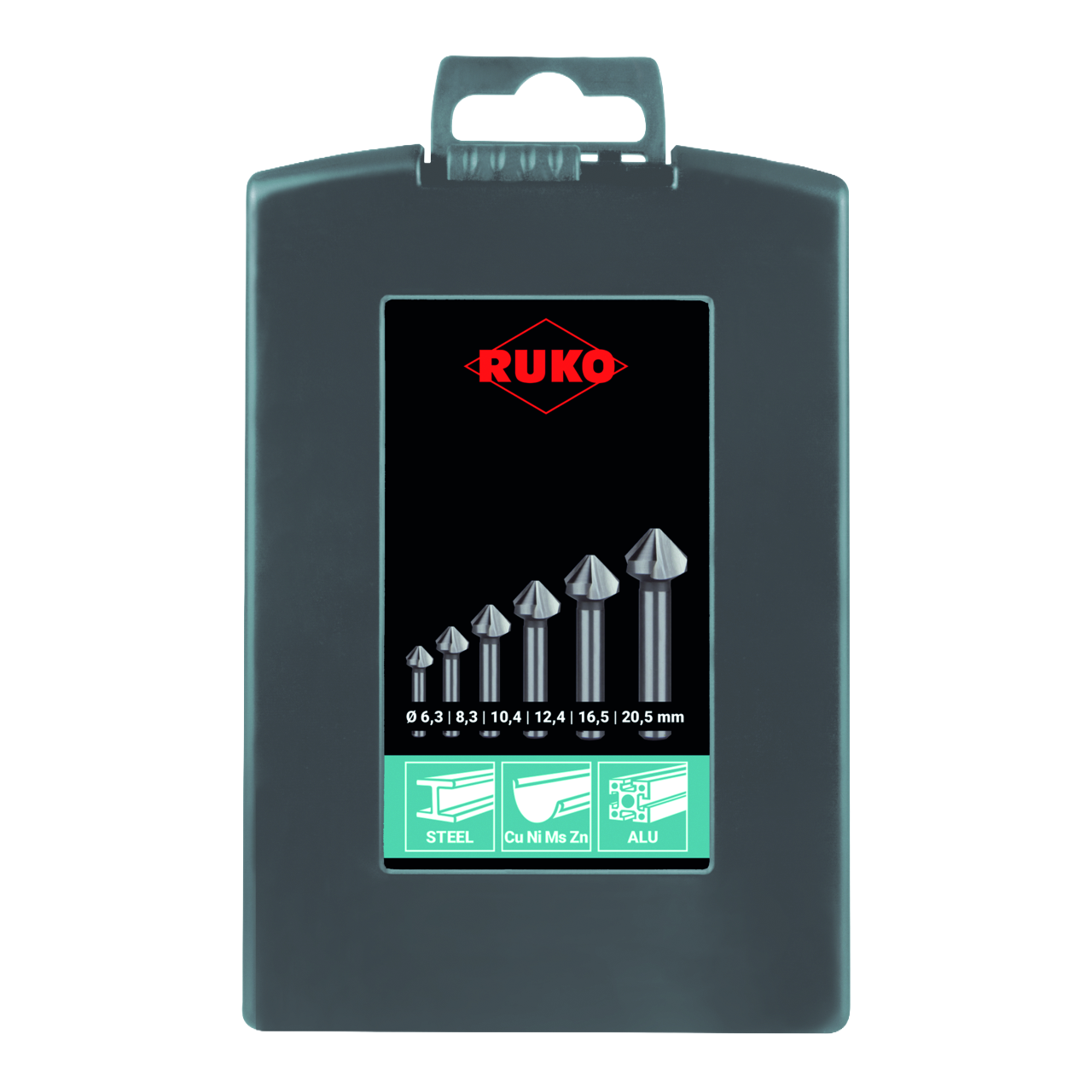 Jeu de rotules Ruko DIN 335 type C 90° HSS - 6 pces. (coffret en plastique)