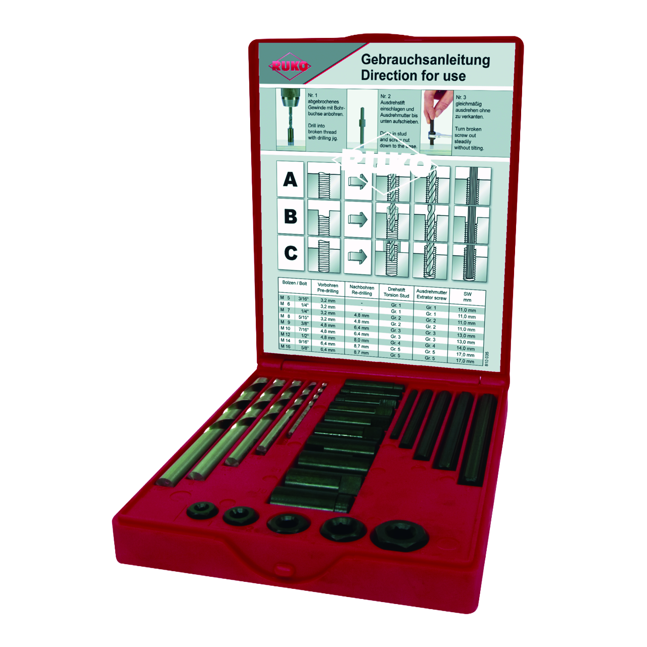 Kit extracteur de fil - 25 pces. (coffret plastique) Ruko