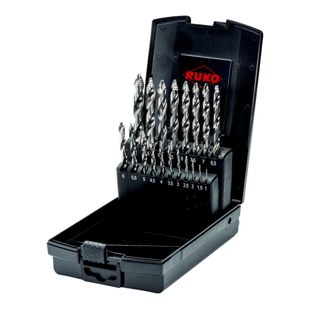 ULTIMATECUT Spiralbohrer Ruko-Satz HSS DIN 338 FLOWSTEP® Spitze 3-Flächenschaft