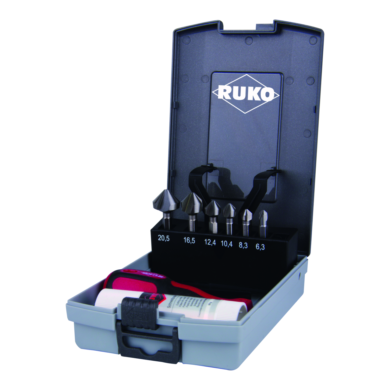 Jeu de fraises à chanfreiner 90° « Long » Ruko HSS - 8 pces. (coffret plastique)