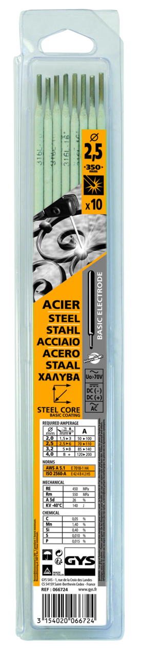 Stabelektroden GYS, 10 Stk., 350 x 2.5 mm, Stahl,  basisch (spezial)