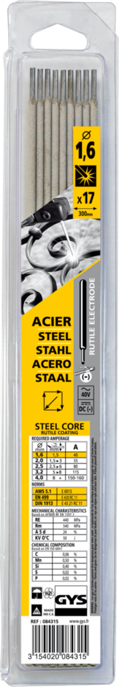 Stabelektroden GYS, 17 Stk., 300 x 1.6 mm, Stahl, rutil