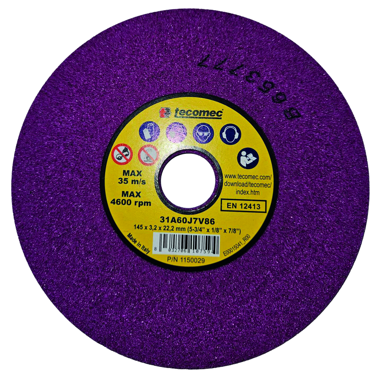 Disque abrasif Tecomec, diamètre 145 x épaisseur 3,2 x alésage 22,2 mm