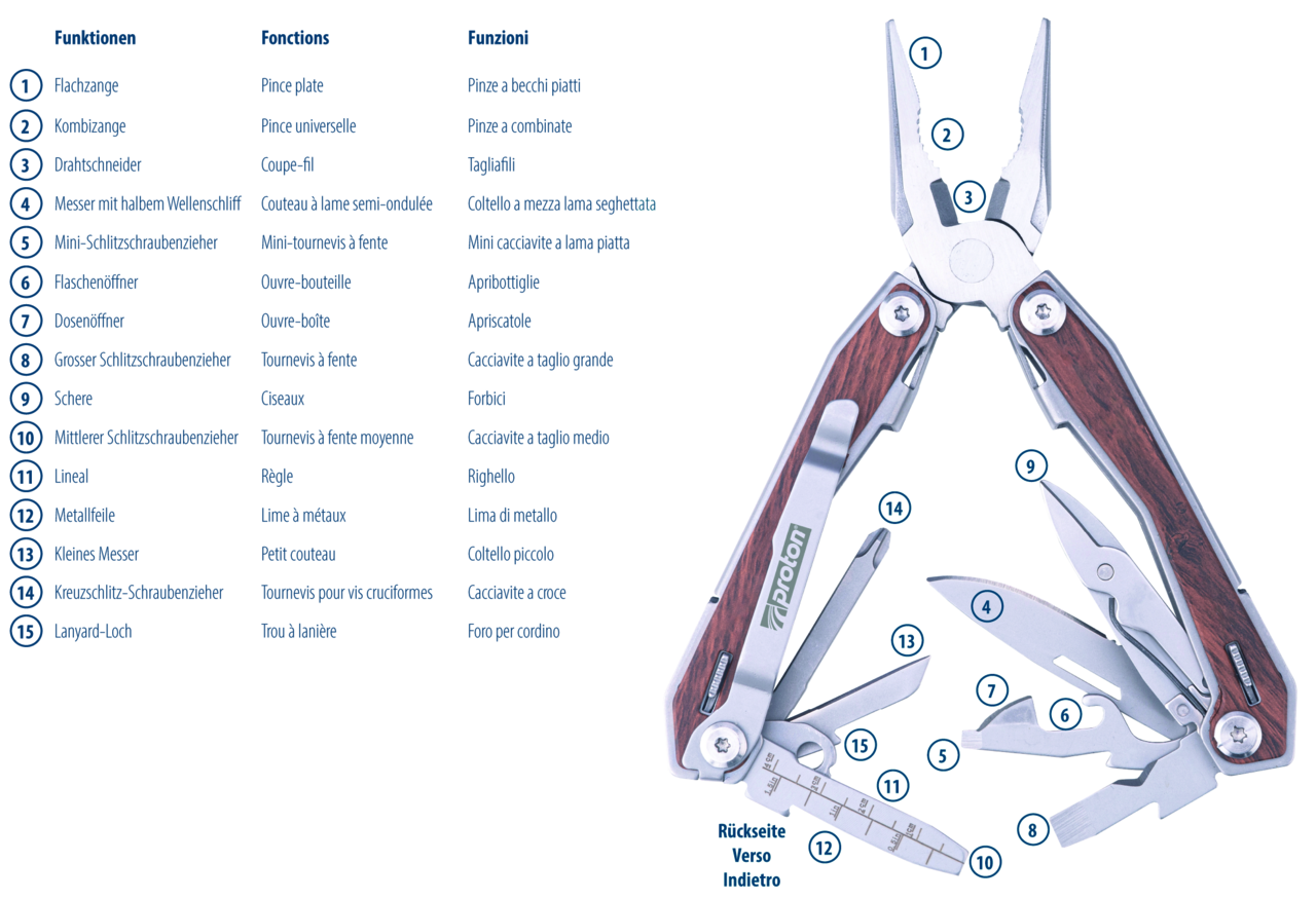 Multitool Proton Bushcraft  mit 15 Funktionen