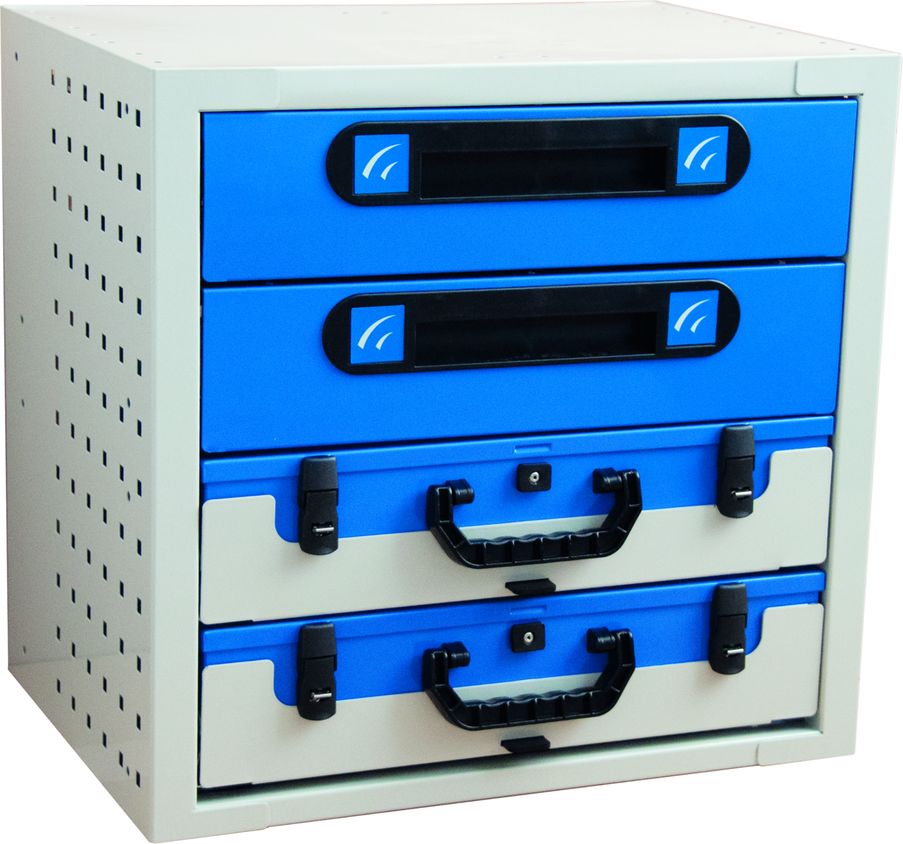 Schubladenschrank mit Koffern