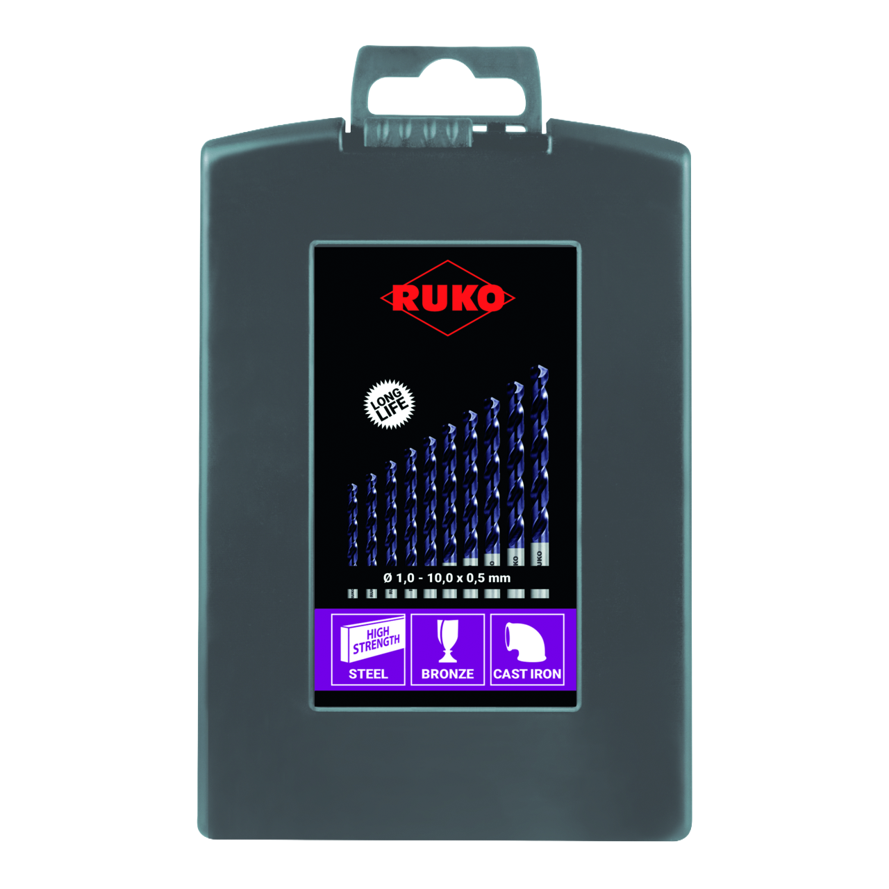 Jeu forets hélic. Ruko HSS-Co 8 TiAlN, Ø 1,0-10,0 mm par pas de 0,5 mm, 19 pcs