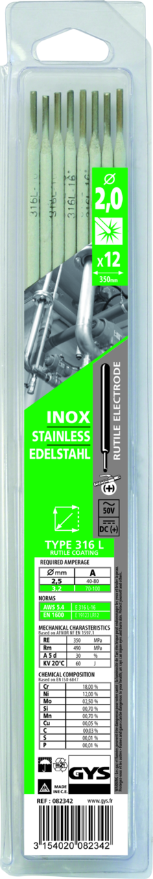Stabelektroden GYS, 12 Stk., 300 x 2.0 mm, Inox 316L