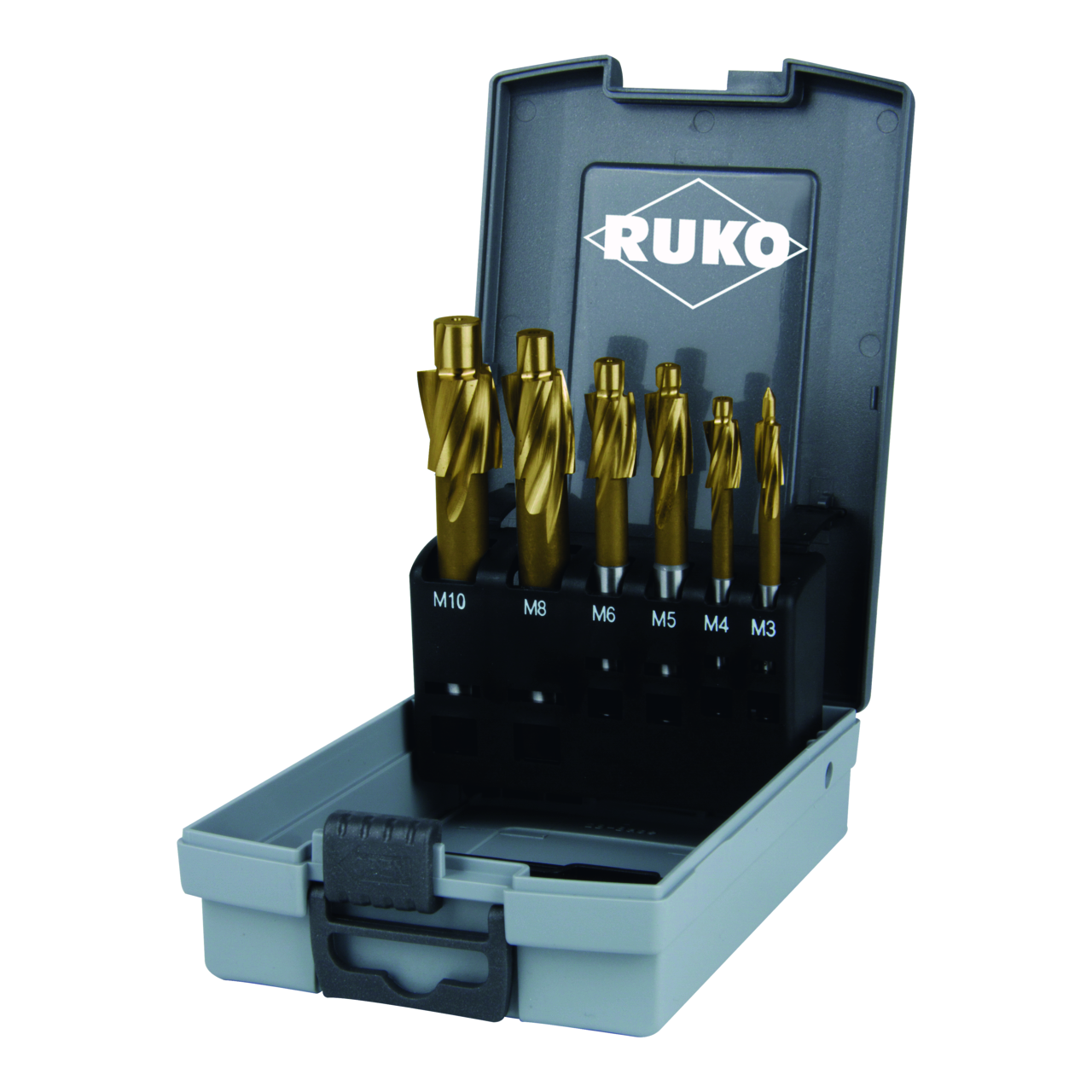 Flachsenker-Satz Ruko DIN 373 HSS TiN Gütegrad mittel für Durchgangsloch - 6-tlg