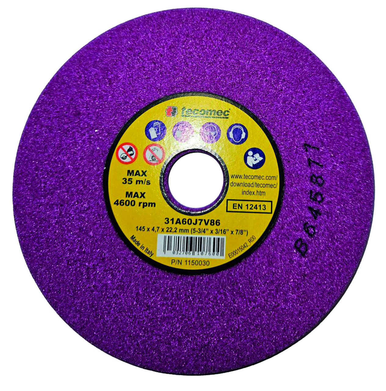 Disque abrasif Tecomec, diamètre 145 x épaisseur 4,7 x alésage 22,2 mm