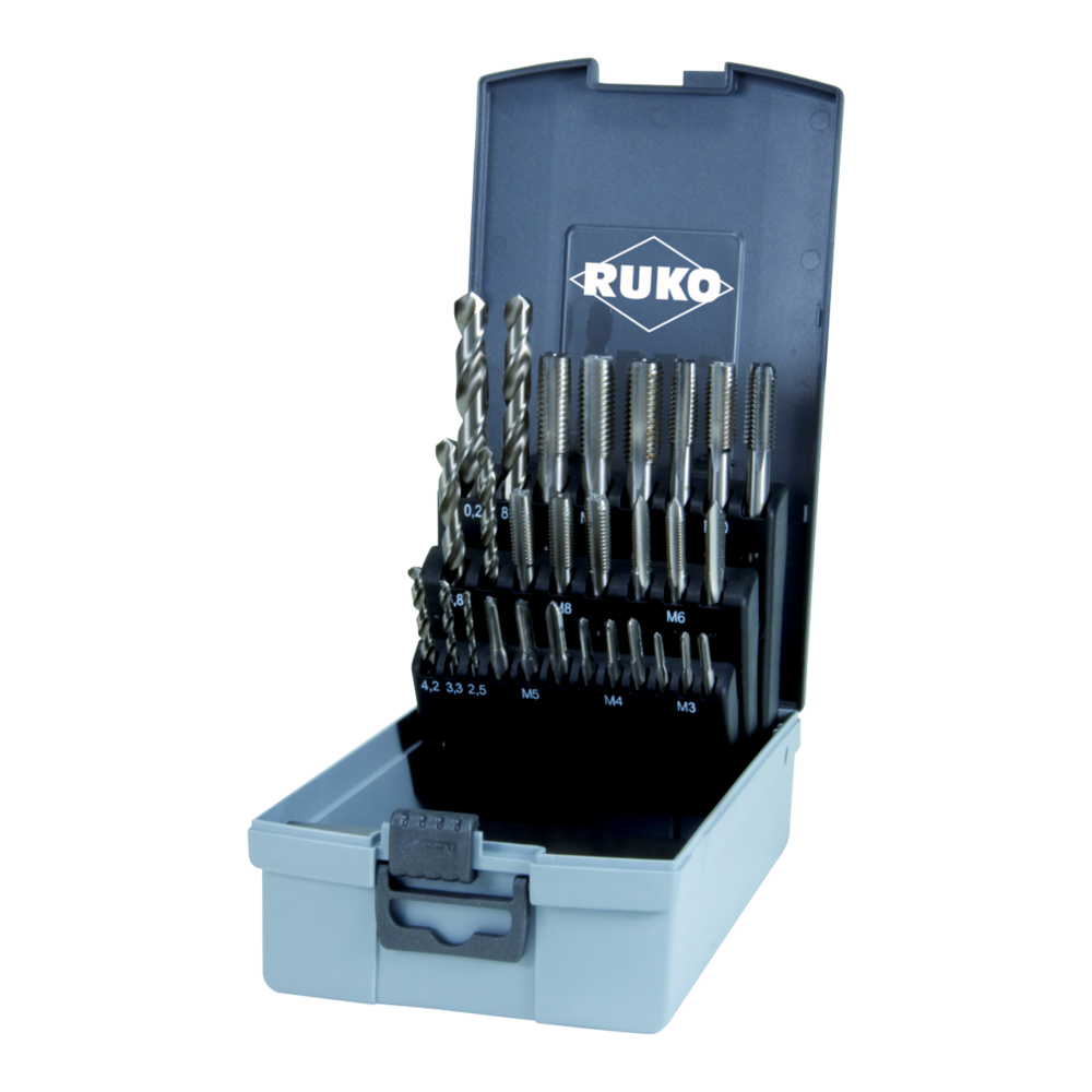 Handgewindebohrer-Satz Ruko M DIN 352 HSS-Co 5 - 28-tlg. (Kunststoffkassette)