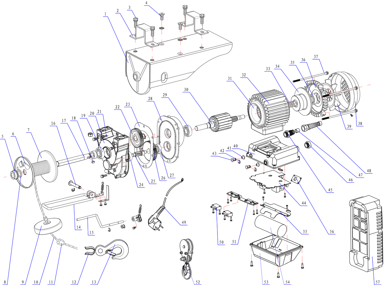 Seilwinde elektrisch Proton SW-500MRC, mit Fernbedienung