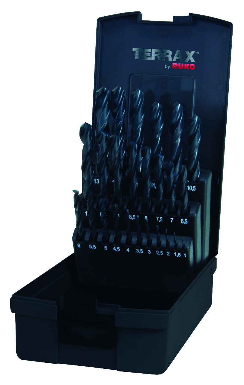 Spiralbohrer-Satz Terrax DIN 338 Typ N, HSS-R - 25 tlg. (Kunststoffkassette)