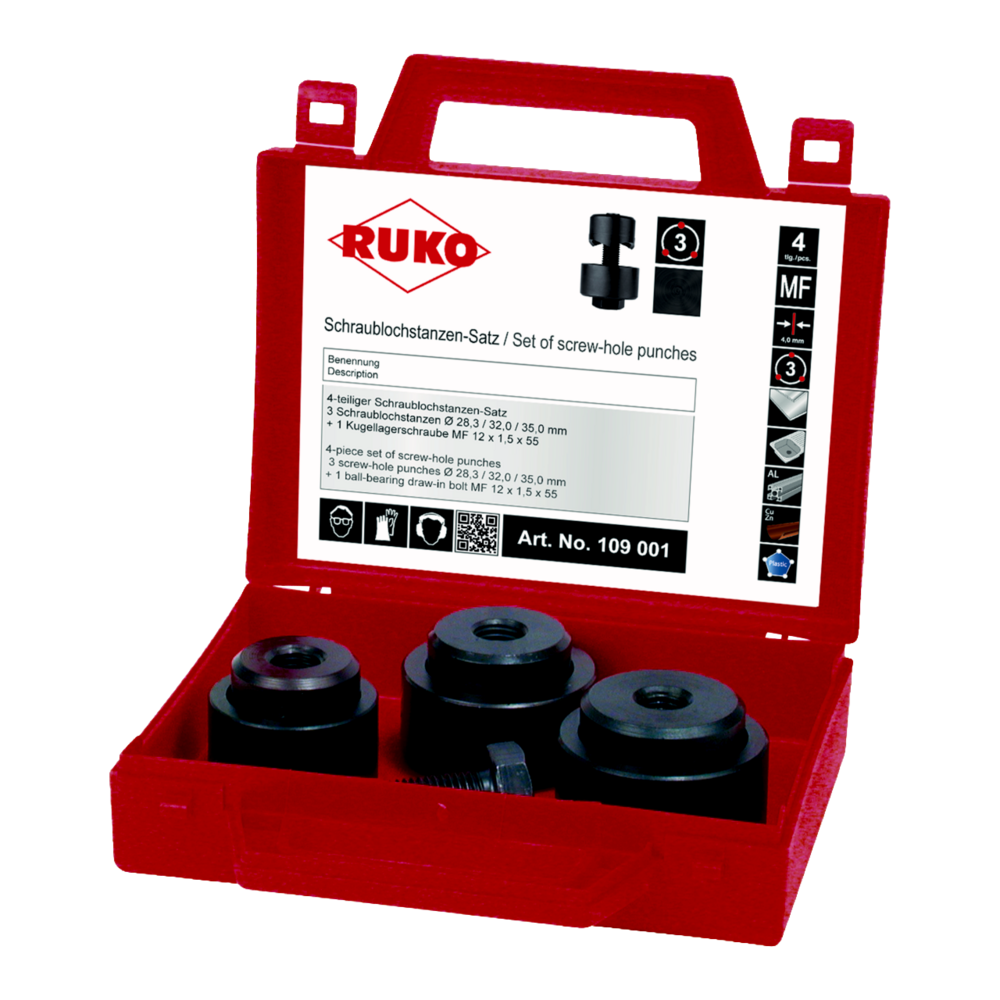 Schraublochstanzen-Satz Ruko - 4-tlg. (Mini-Koffer)