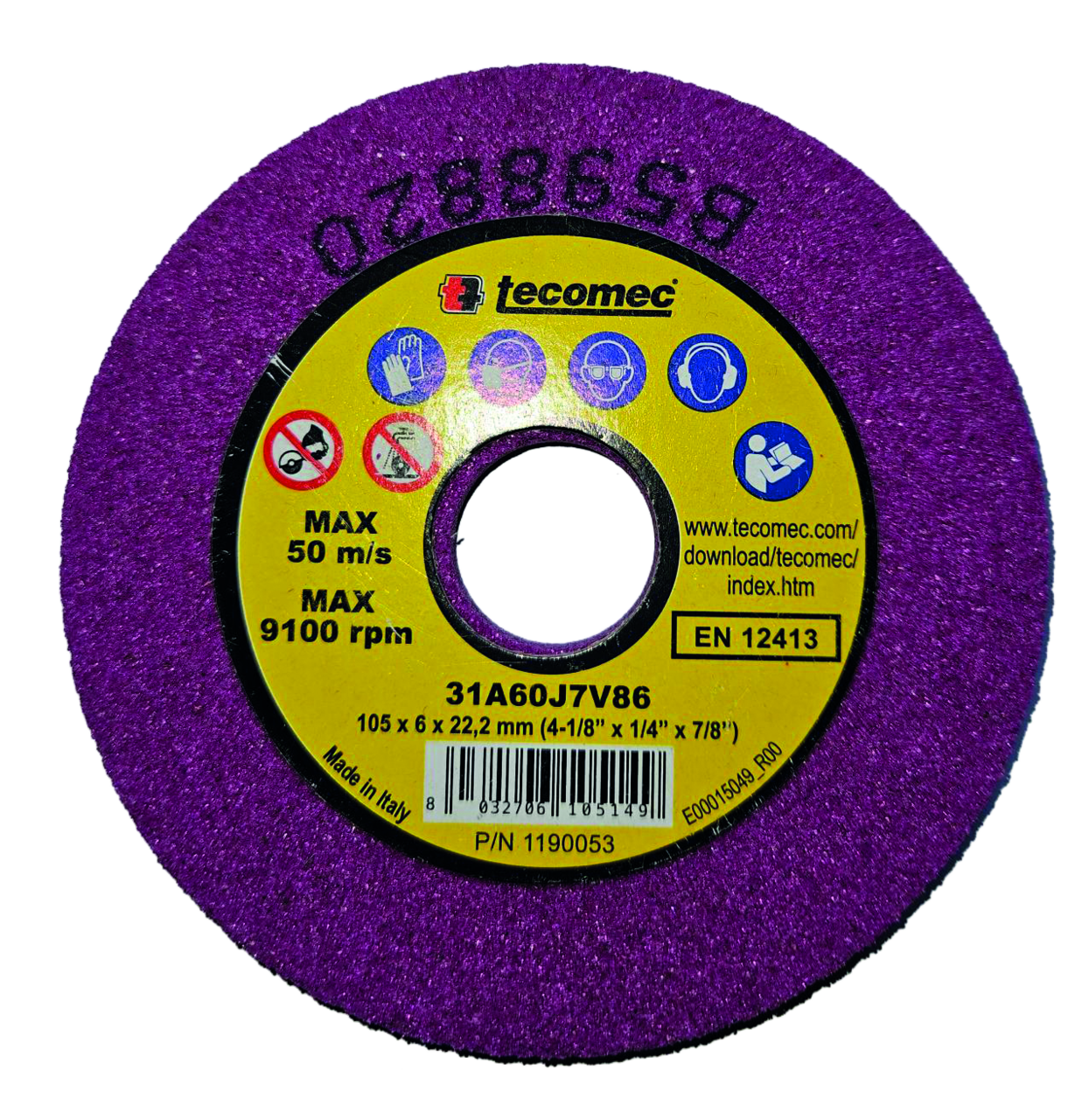 Disque abrasif Tecomec, diamètre 105 x épaisseur 6,0 x alésage 22,2 mm pour Mini