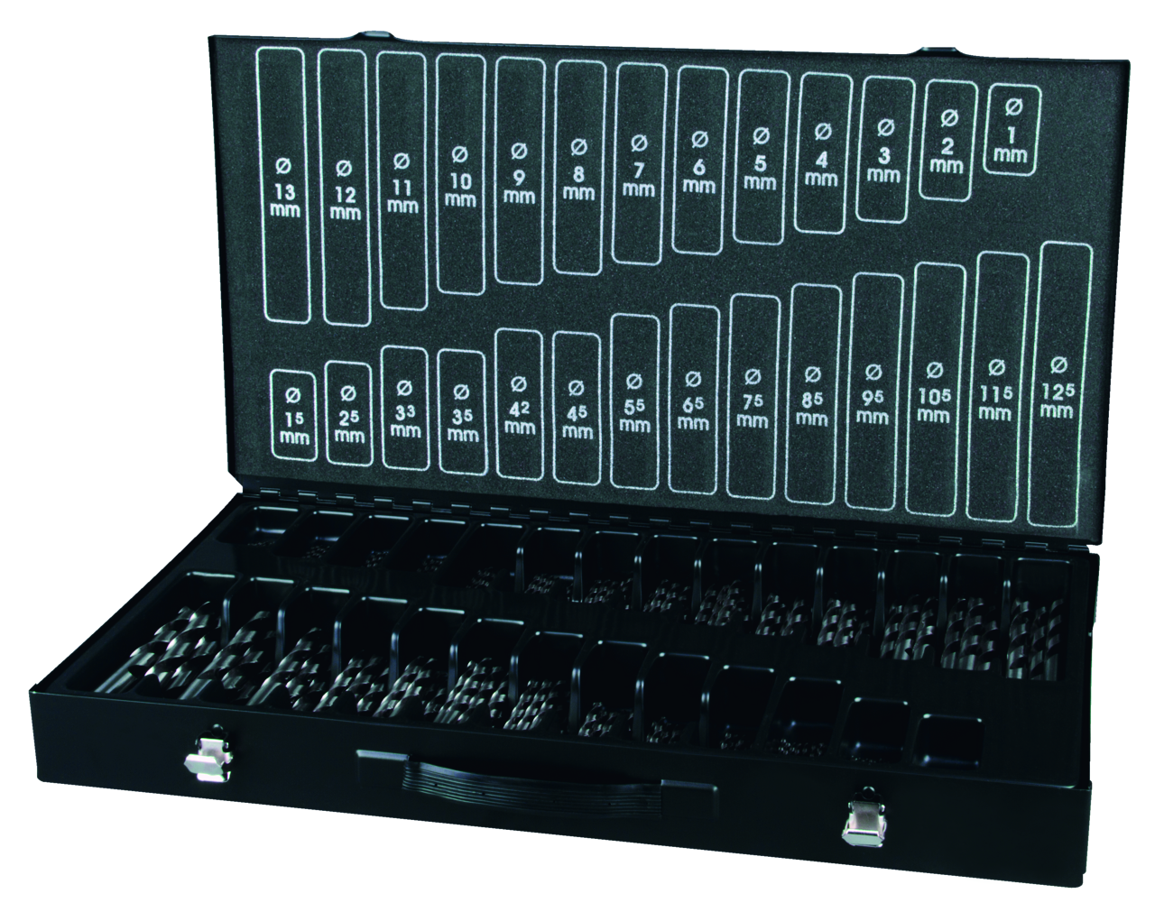Spiralbohrer-Satz Terrax DIN 338 Typ N, HSS-G - 220 tlg. (Stahlblechkassette)