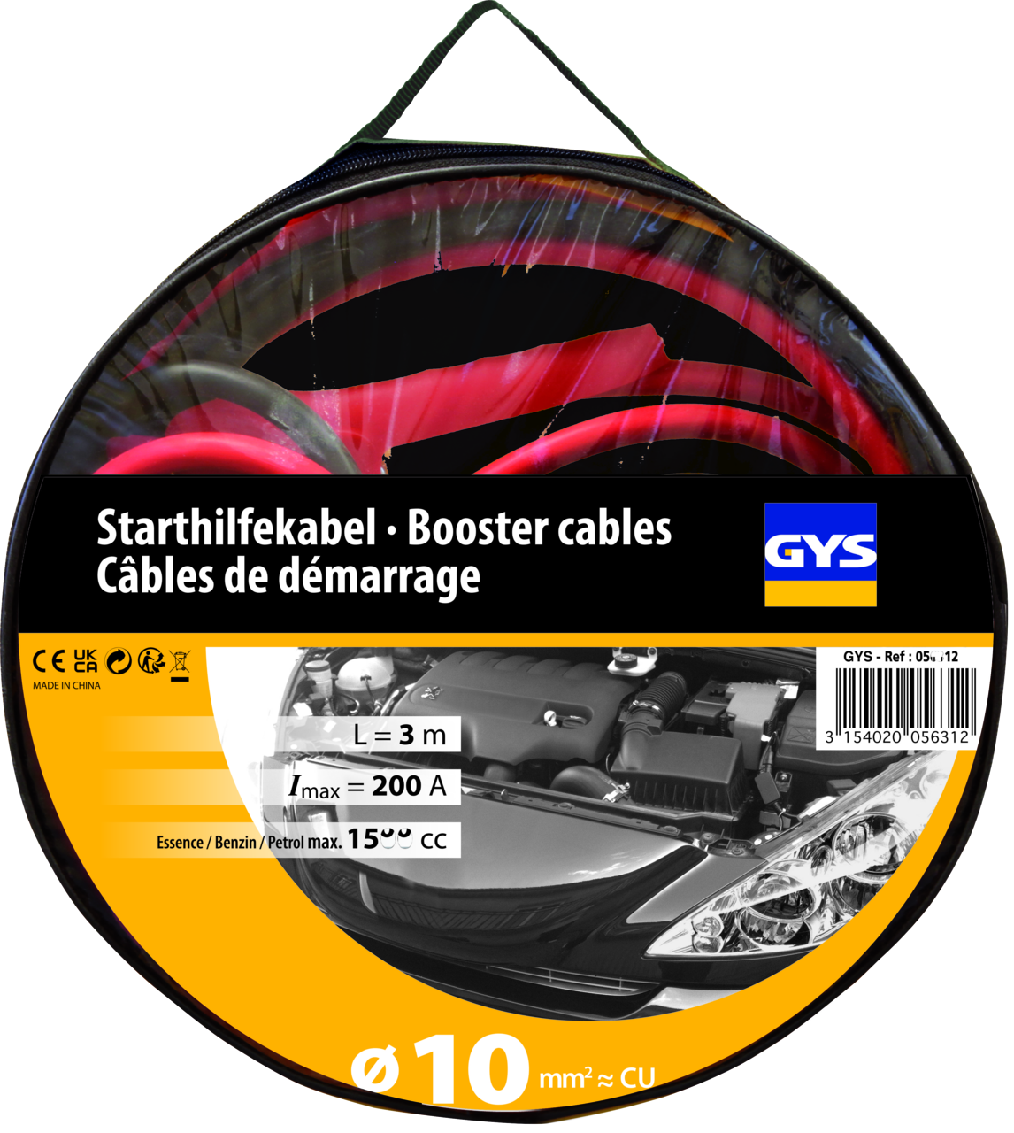 Starthilfekabel GYS 200 A, 10 mm²,  2.8 m