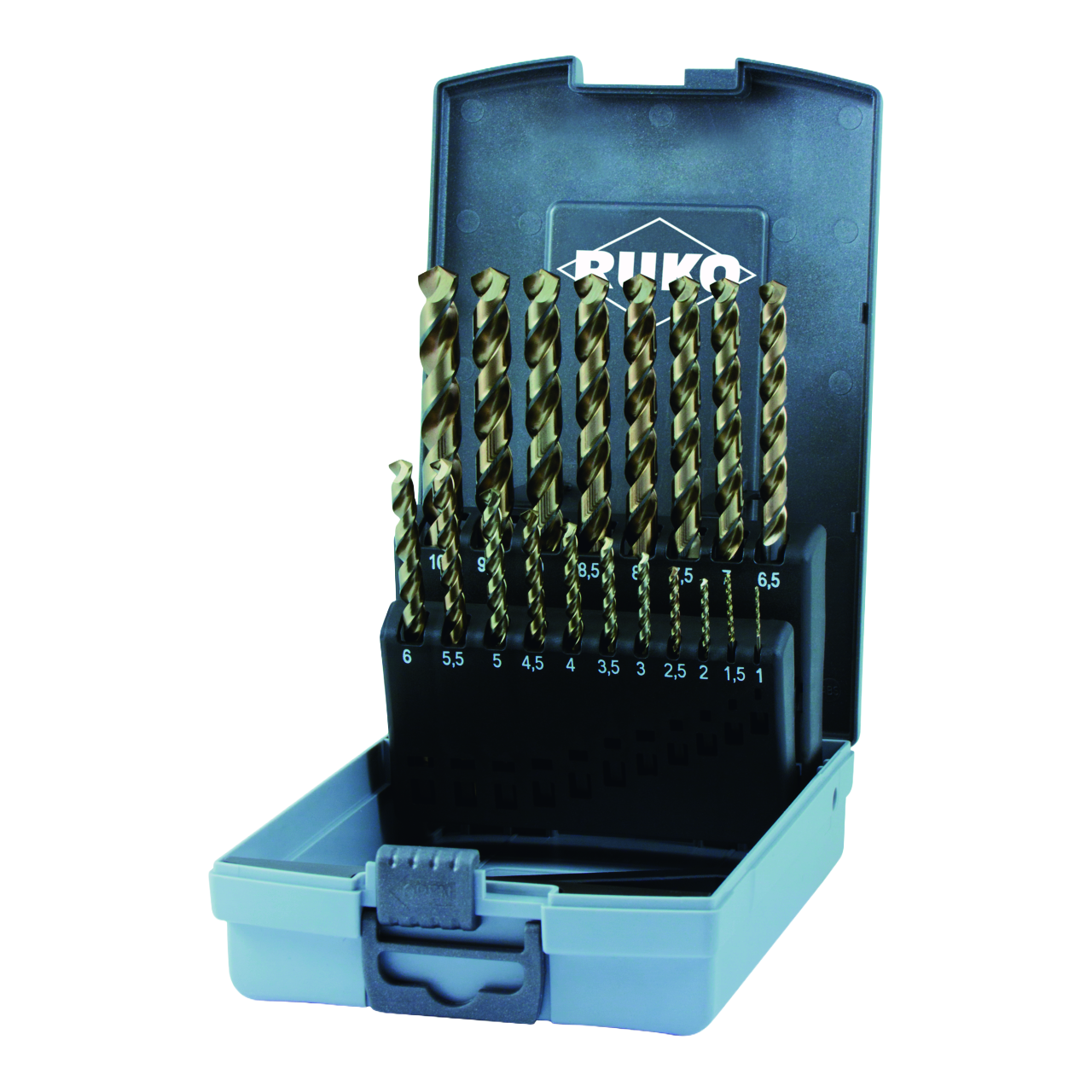 Spiralbohrer-Satz Ruko HSS-Co 5 DIN 338 Typ UNI - 19-tlg (Kunststoffkassette)