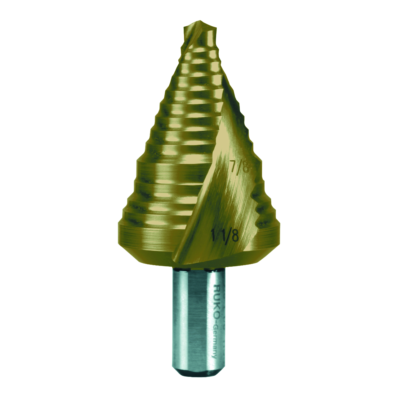 Stufenbohrer Ruko HSS TiN Kreuzanschliff Form C Zollabmessungen Ø 7/8" - 1 1/8"
