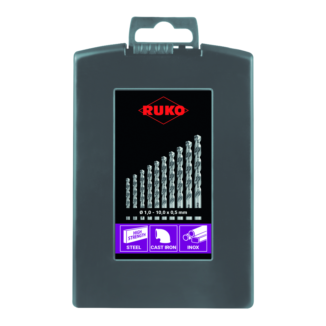 Jeu forets hélicoïdaux HSS-Co Ruko Ø1-10 mm, 19 pcs