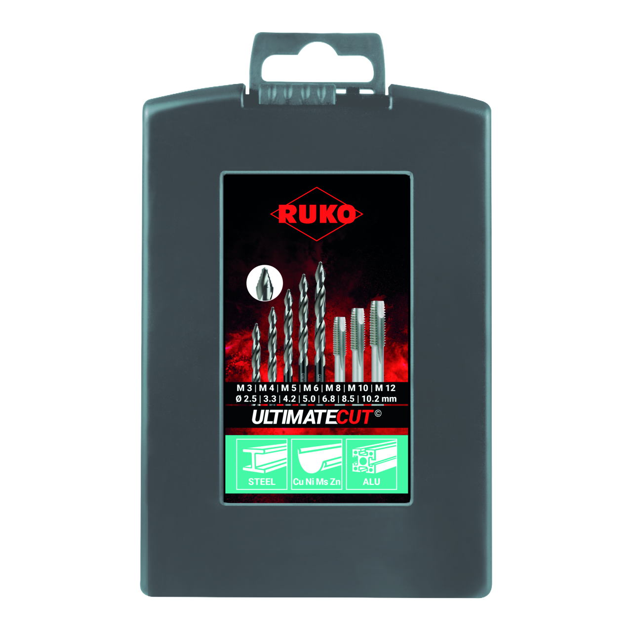 Einschnittgewindebohrer Ruko M3-M12 HSS + Ultimatecut Spiralbohrer