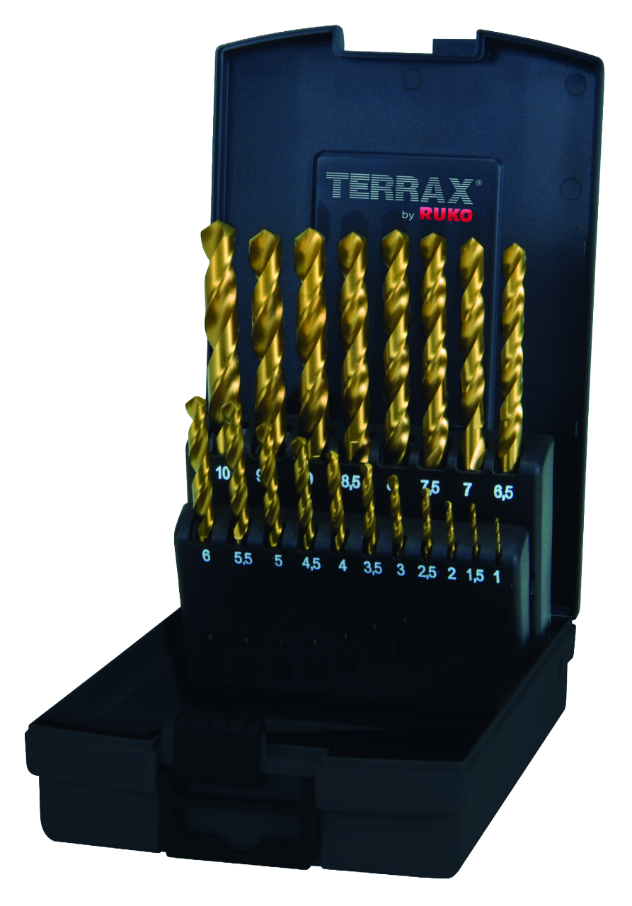 3in1 Box Terrax - Spiralbohrer-Sätze DIN 338 Typ N, HSS + HSS-TiN + HSSE-Co 5 je
