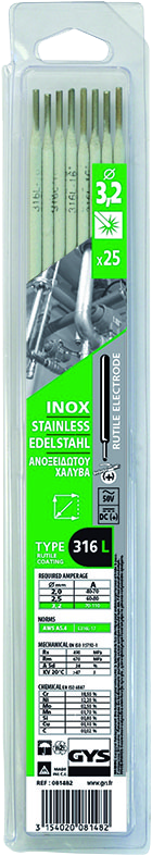 Stabelektroden GYS, 25 Stk., 3,2 mm, Inox 316L