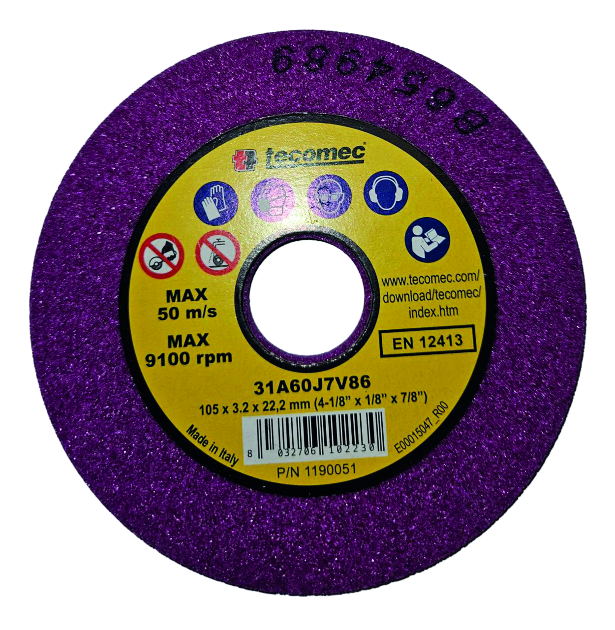 Disque abrasif Tecomec, diamètre 105 x épaisseur 3,2 x alésage 22,2 mm pour Mini