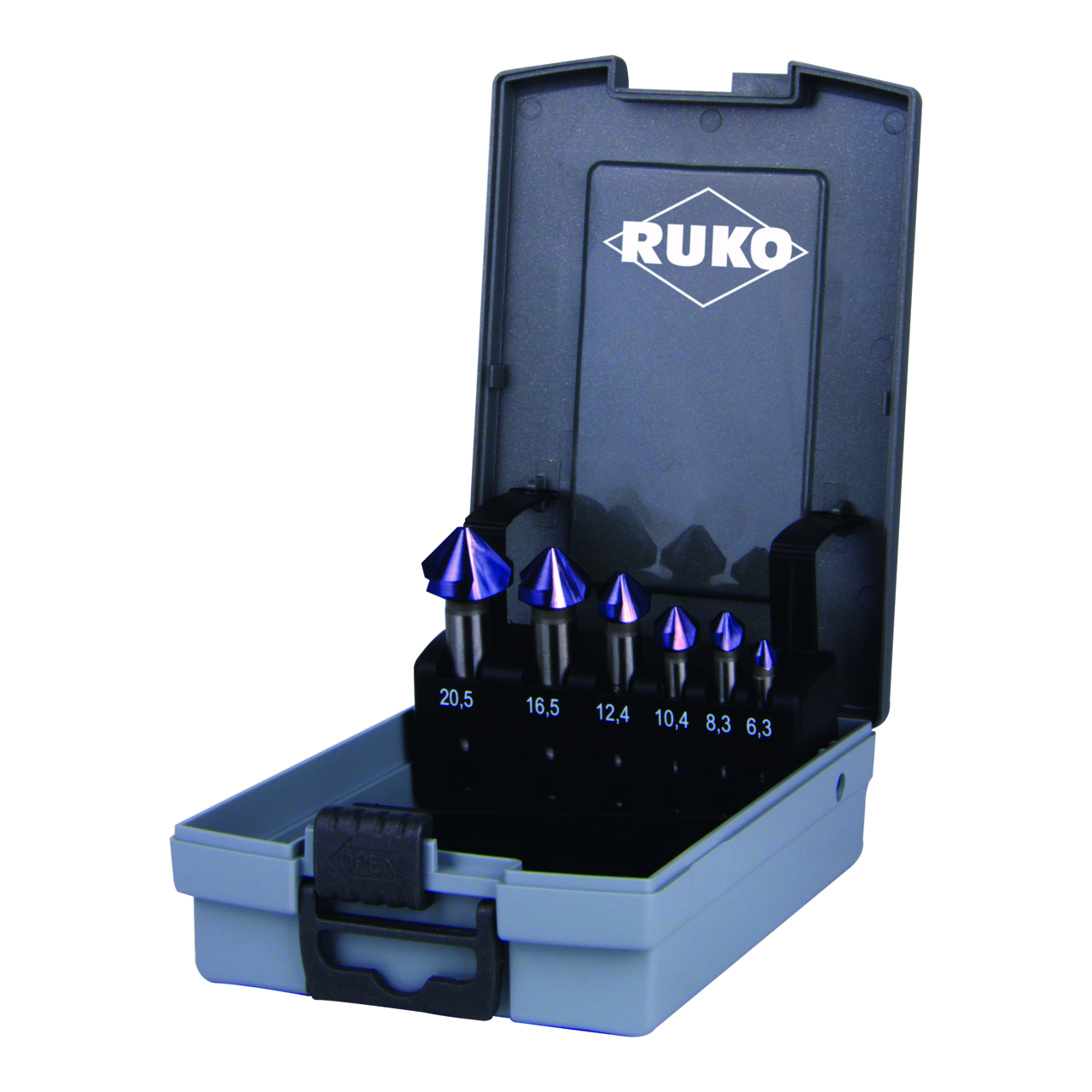 Jeu de fraises à chanfreiner Ruko DIN 335 Type C 90° HSS TiAlN - 6 Pces. (coffre