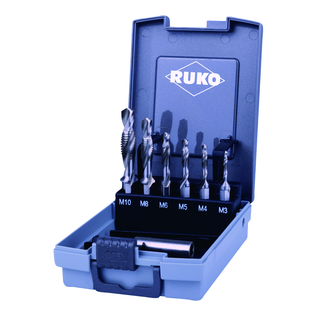 Jeu de tarauds machine combinés « longs » Ruko HSS - 7 pces. (coffret en plastiq