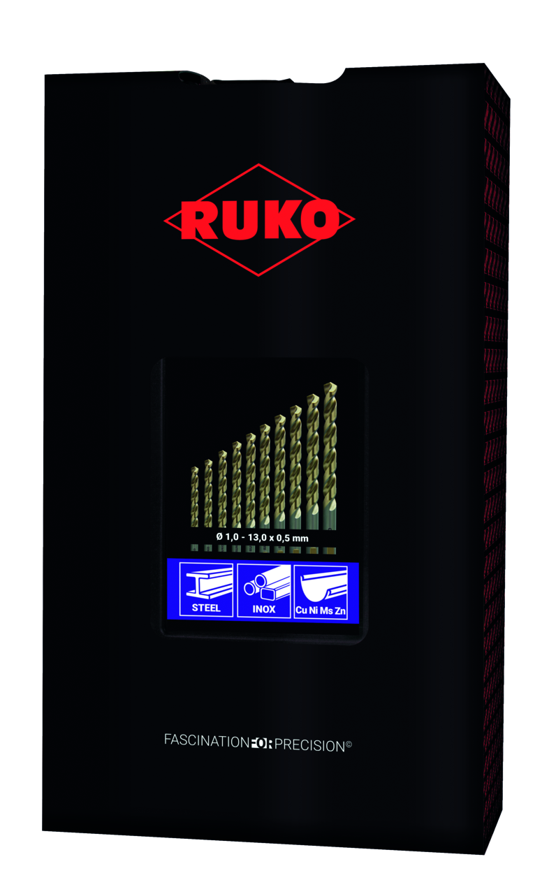 Spiralbohrer-Satz Ruko HSS-Co 5 DIN 338 Typ UNI - 25-tlg (Kunststoffkassette)