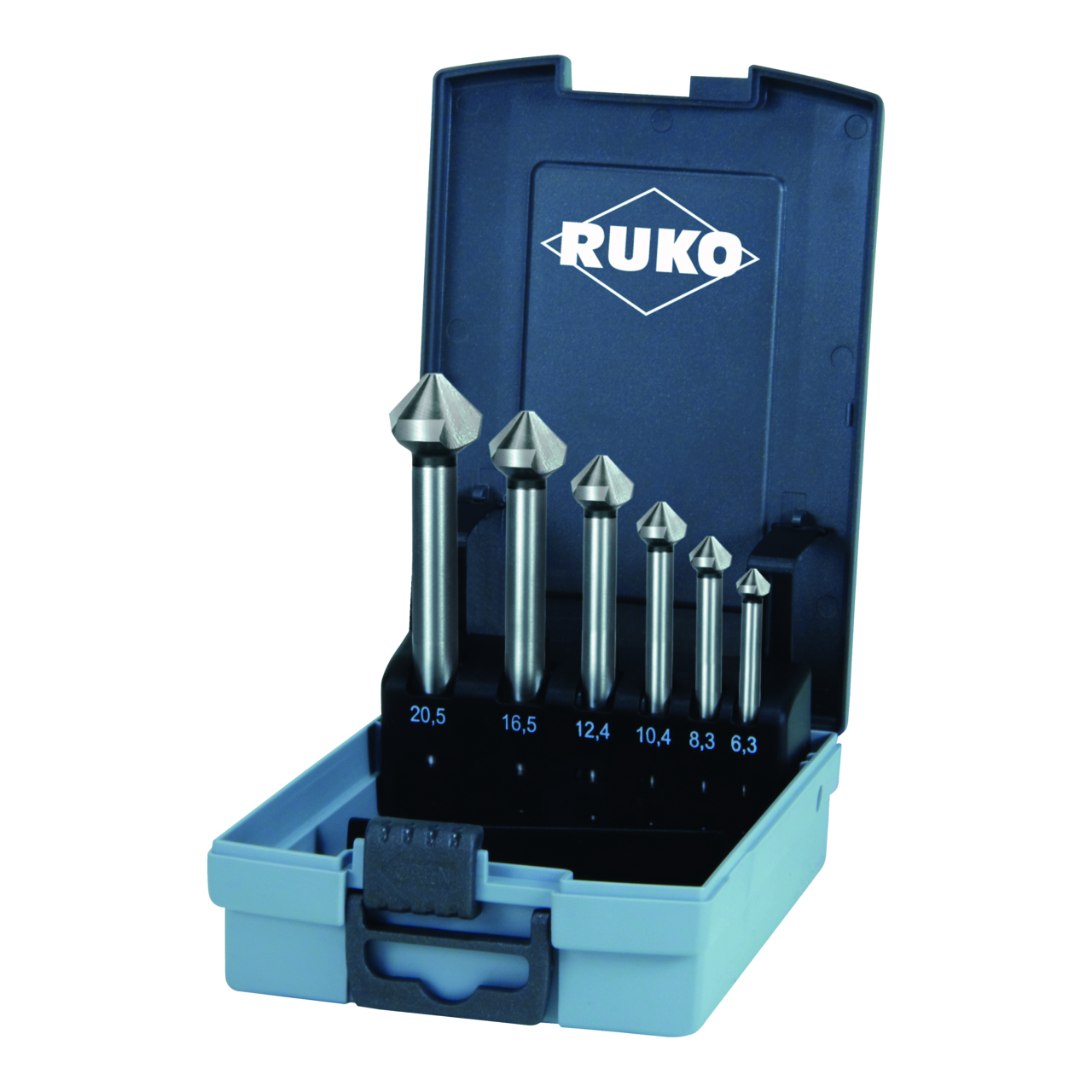 Kegelsenker Ruko DIN 335 Form C 90° HSS mit langem Zylinderschaft - 6-tlg. (Kuns