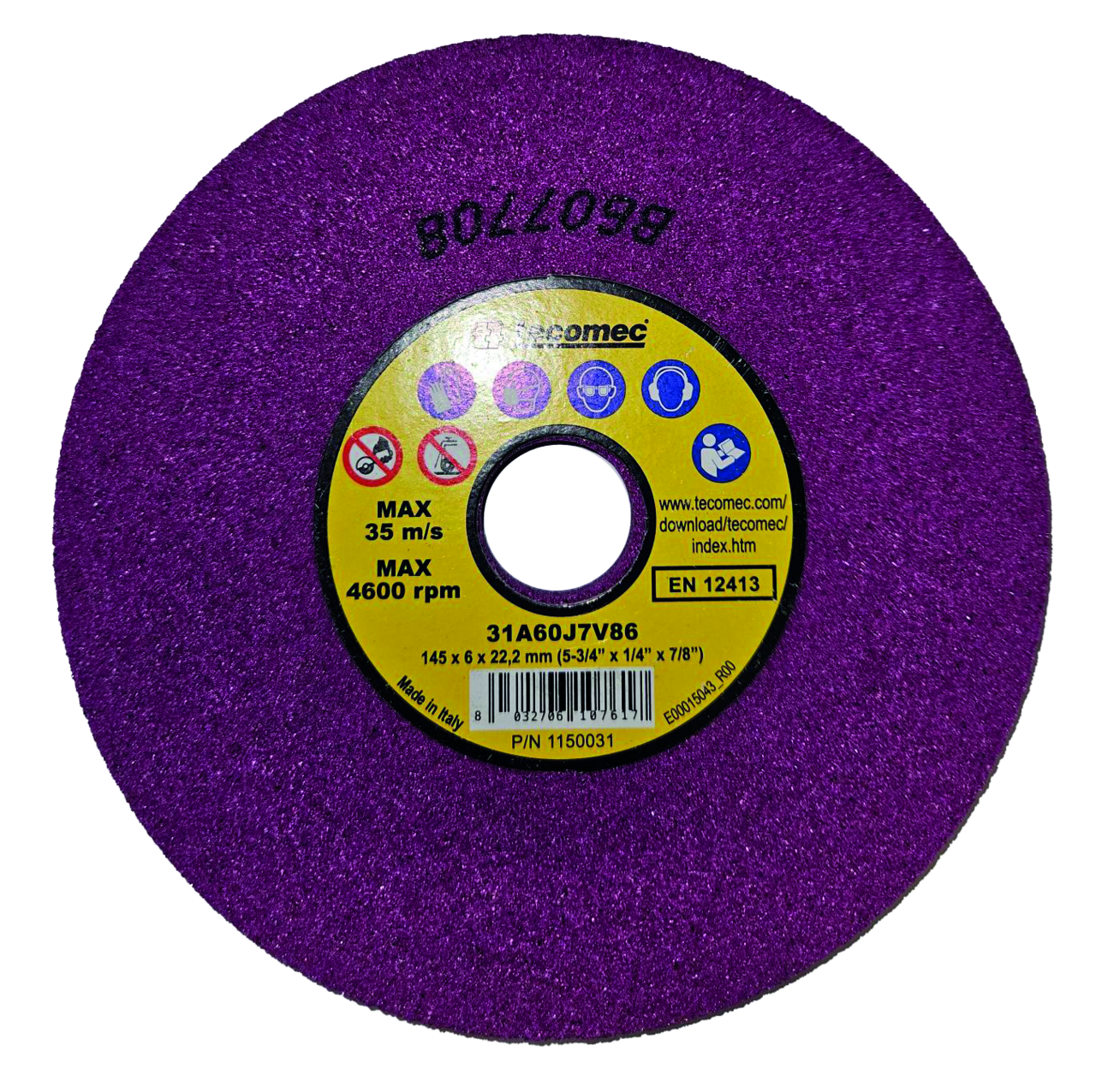 Disque abrasif Tecomec, diamètre 145 x épaisseur 6,0 x alésage 22,2 mm