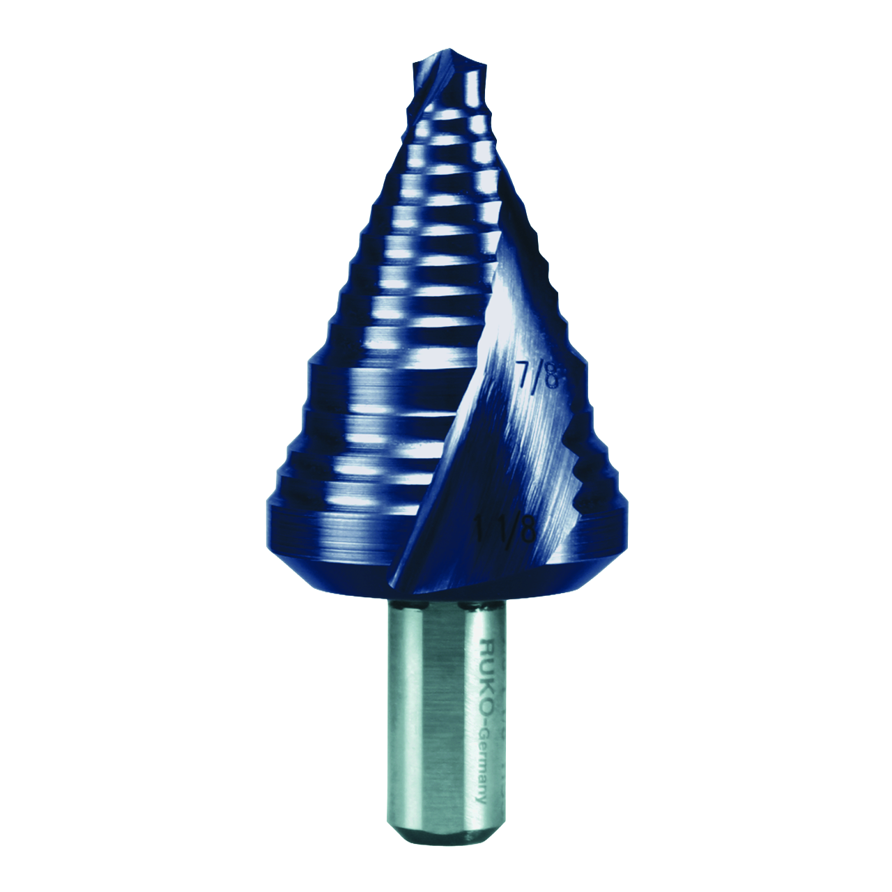 Stufenbohrer Ruko HSS TiAlN Kreuzanschliff Form C Zollabmessungen Ø 7/8" - 1 1/8