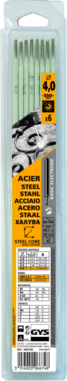 Stabelektroden GYS, 6 Stk., 350 x 4.0 mm, Stahl, basisch (special)
