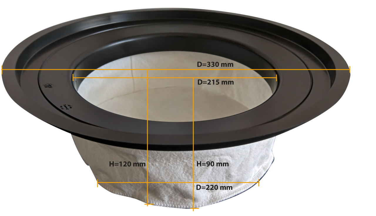 Polyester-Filtersack Proton, kompl. mit Korb und Ring, zylindrisch