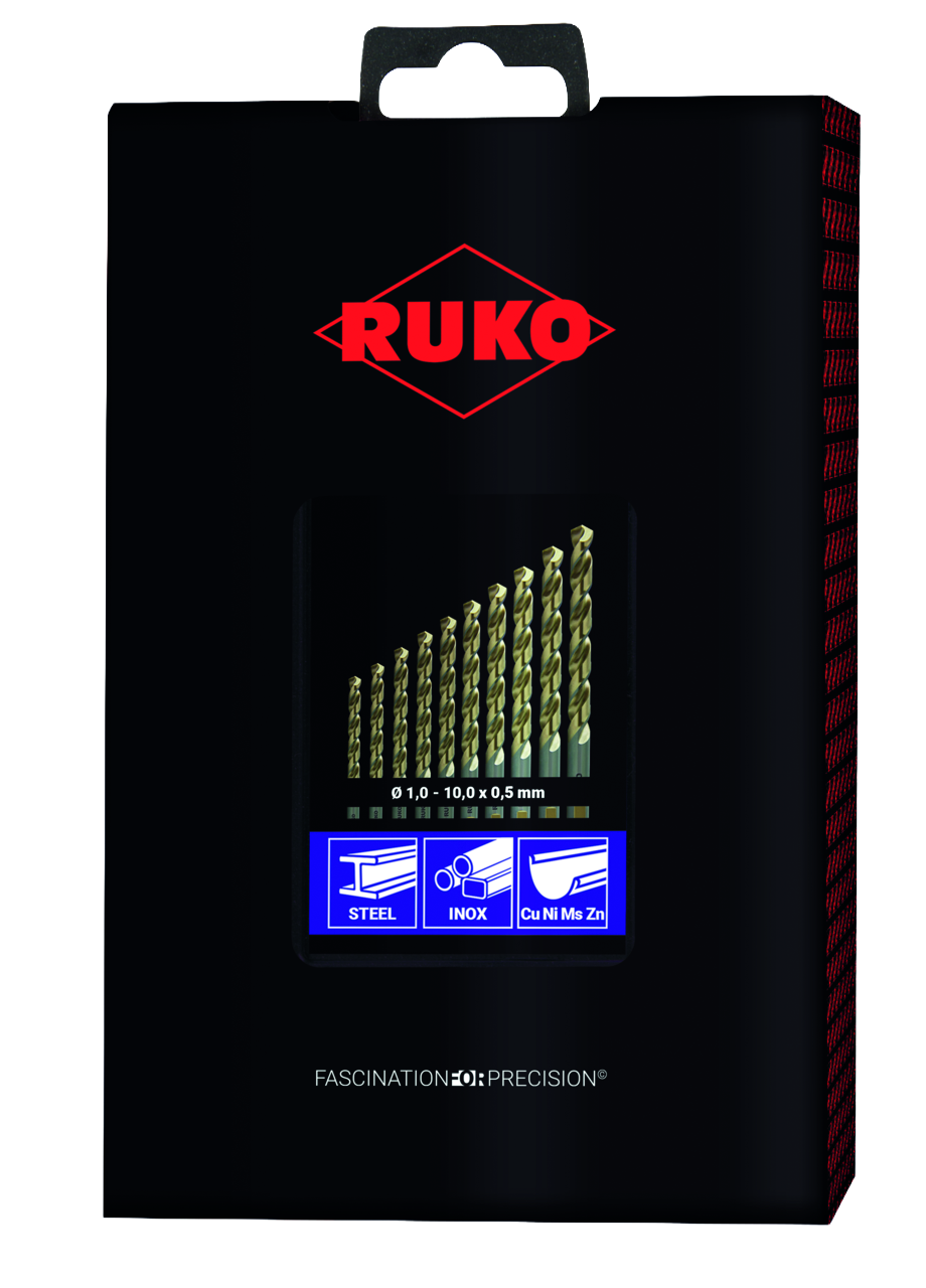 Spiralbohrer-Satz Ruko HSS-Co 5 DIN 338 Typ UNI - 19-tlg (Kunststoffkassette)