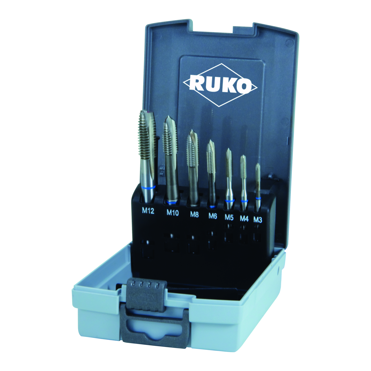 Jeu de tarauds machine Ruko M DIN 371 / 376 Forme B HSS - 7 pces. (coffret plast