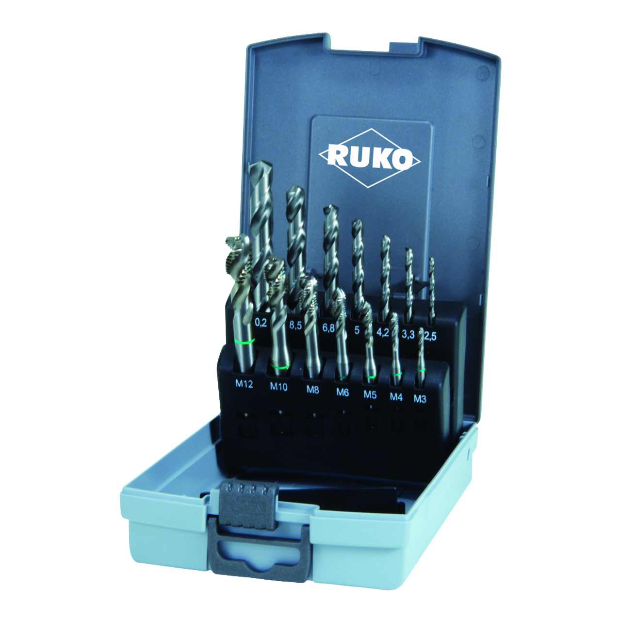 Jeu de tarauds machine, Ruko type C, HSS - 14 pces. (coffret plastique)