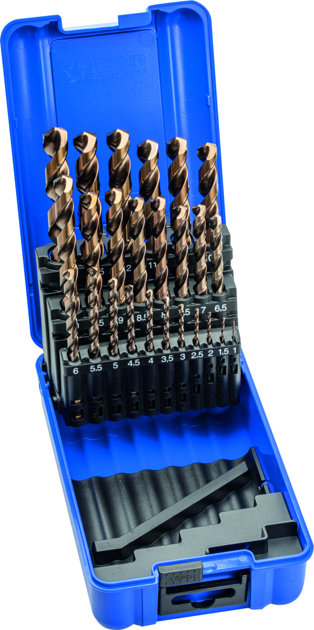 Bohrerkassette, Spiralbohrer Izar HSS Kobalt 5%, 1-13x0,5 mm, mit 3-Flächenschaf