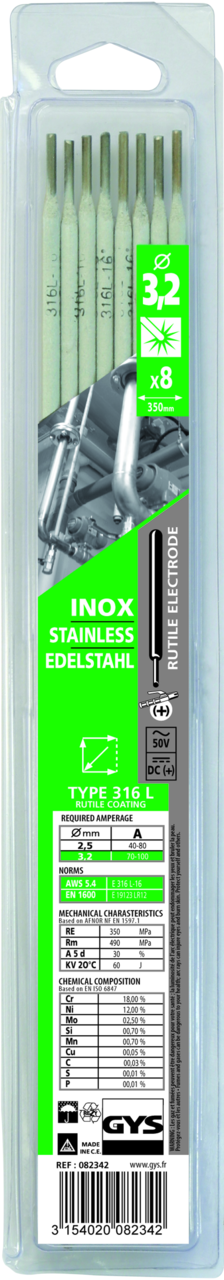Stabelektroden GYS 8 Stk., 350 x 3,2 mm, Inox 316L